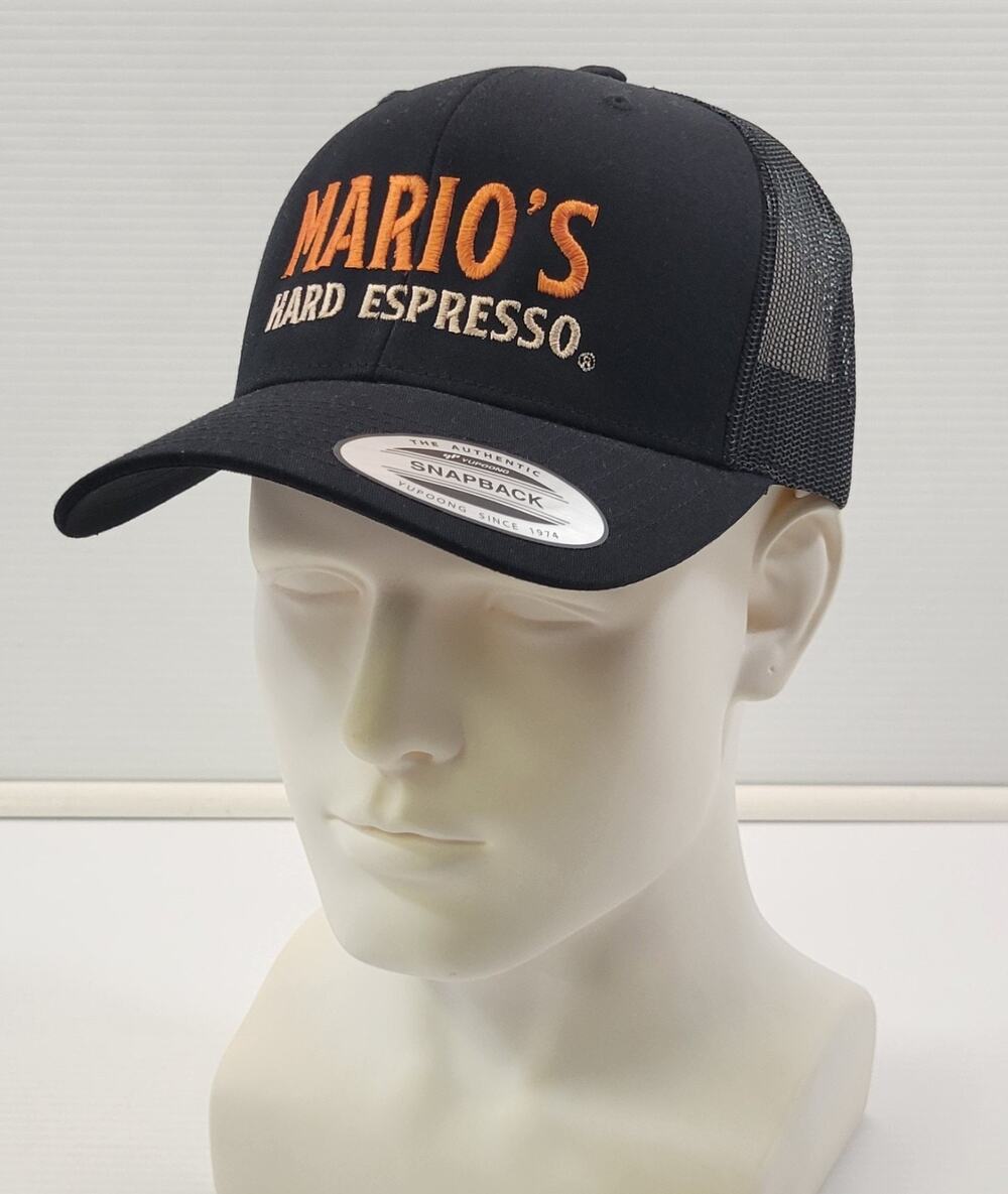 N) Mario's Hard Espresso Snapback Black Mesh Trucker Baseball Cap Hat Yupoong